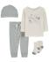 CARTER'S Set 4dielny tričko dl. rukáv, tepláky, čiapka, ponožky Olive/Ivory Stripe chlapec MFL 6m/ v