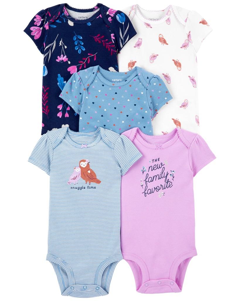 CARTER'S Body krátky rukáv Blue Family dievča 5ks NB/ veľ. 56 1M756610_NB