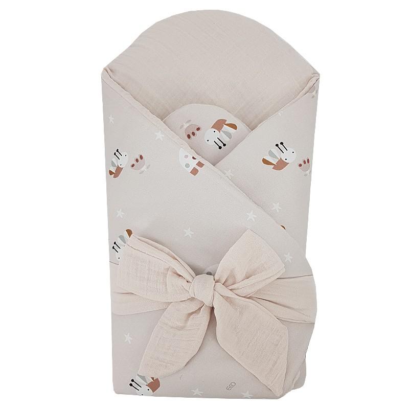 EKO Zavinovačka mušelínová s kokosovou vyberateľnou vložkou Bees Muselin Beige 75x75 cm RO-36-BEES-MUSELIN