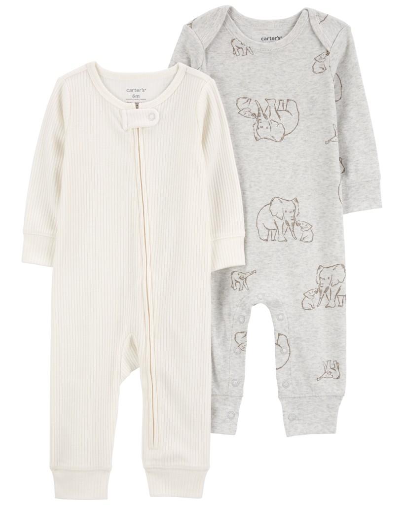 CARTER'S Overal Gray Elephant + Ivory Stripe neutrál MFL 2ks 9m/ veľ. 74 1R195210_9M