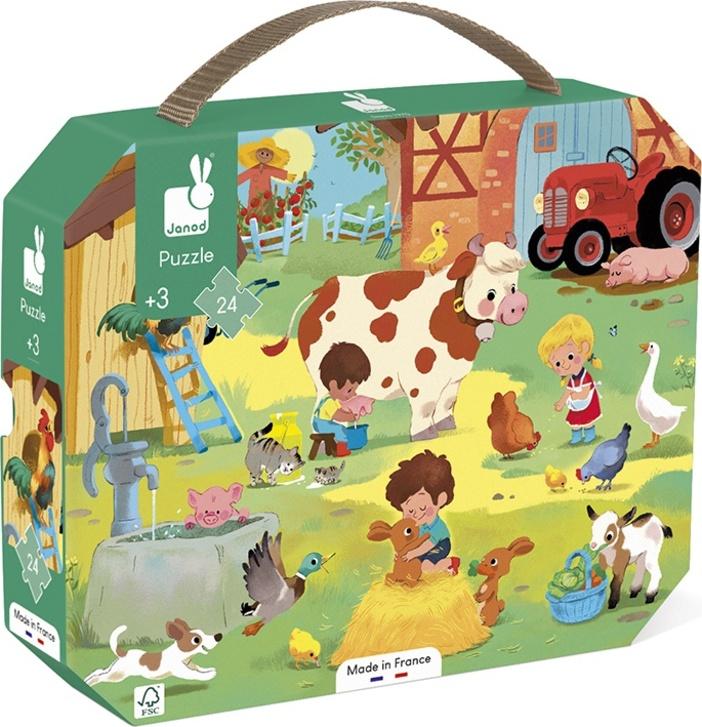 Janod Janod Puzzle v kufríku Deň na farme 24 ks J02603