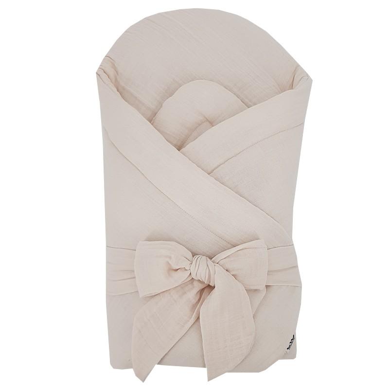 EKO Zavinovačka mušelínová s kokosovou vyberateľnou vložkou a mašľou Beige 75x75 cm RO-34-BEIGE