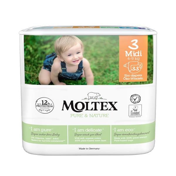 MOLTEX Pure&amp;Nature Plienky jednorazové 3 Midi (4-9 kg) 364