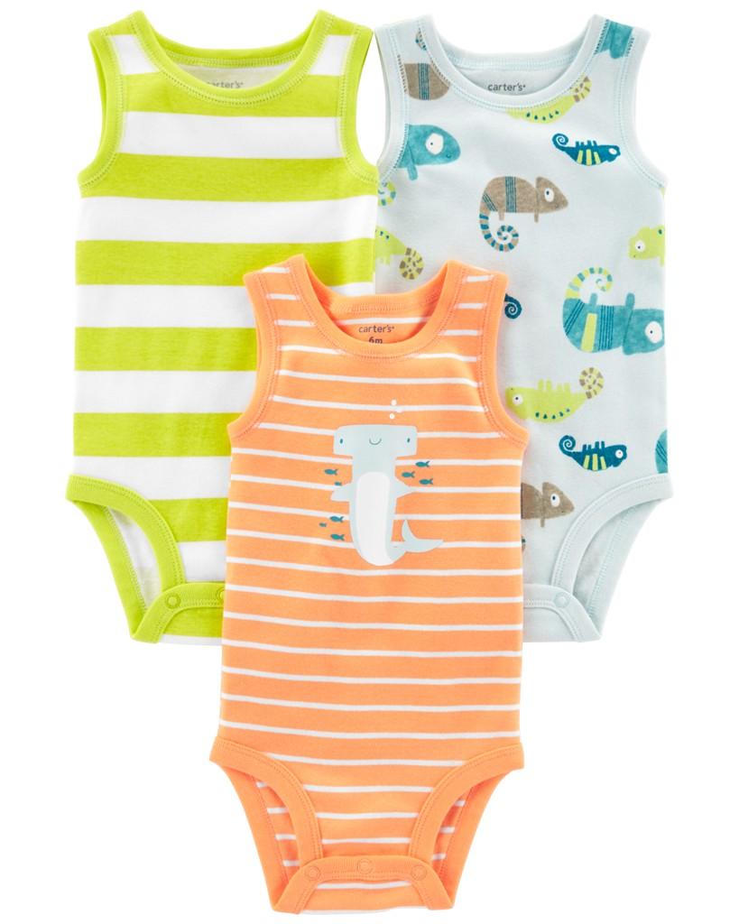 CARTER'S Body bez rukávov Stripes Animals chlapec 3ks 3m 1N089110_3M