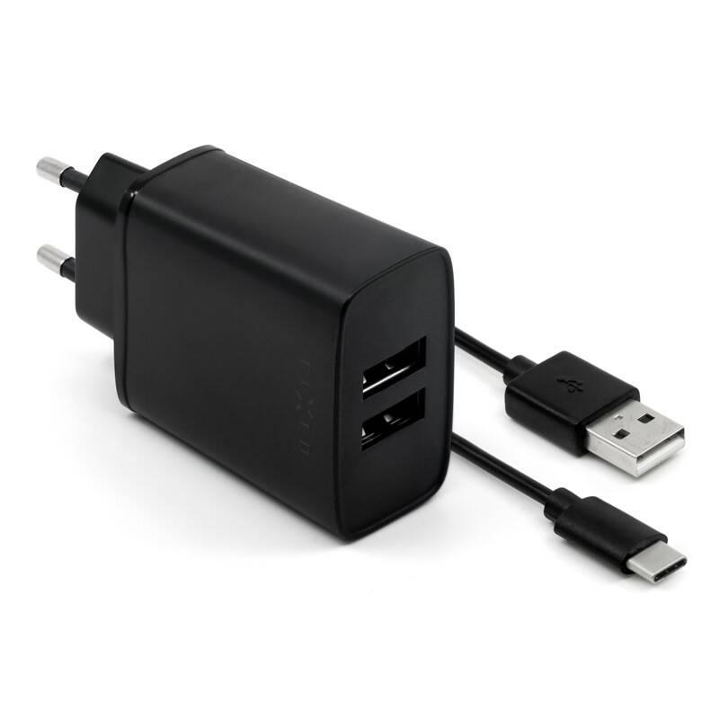 FIXED Síťová nabíječka USB-C 15W Smart Rapid Charge černá FIXC15-2UC-BK