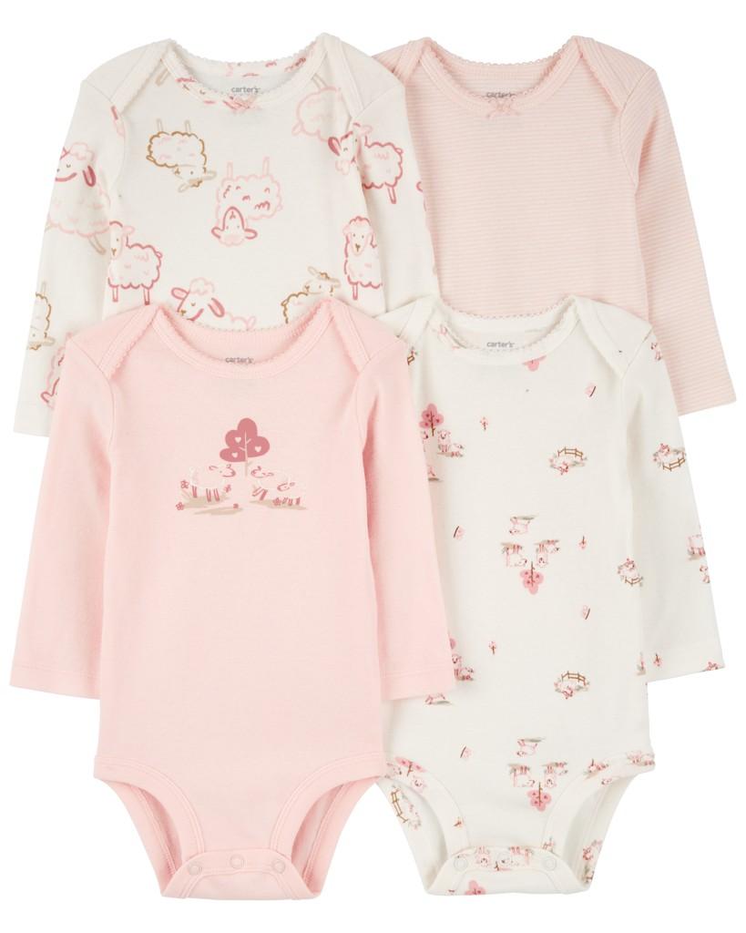 CARTER'S Body dlhý rukáv Pink/Ivory dievča 4ks NB/ veľ. 56 1R353310_NB