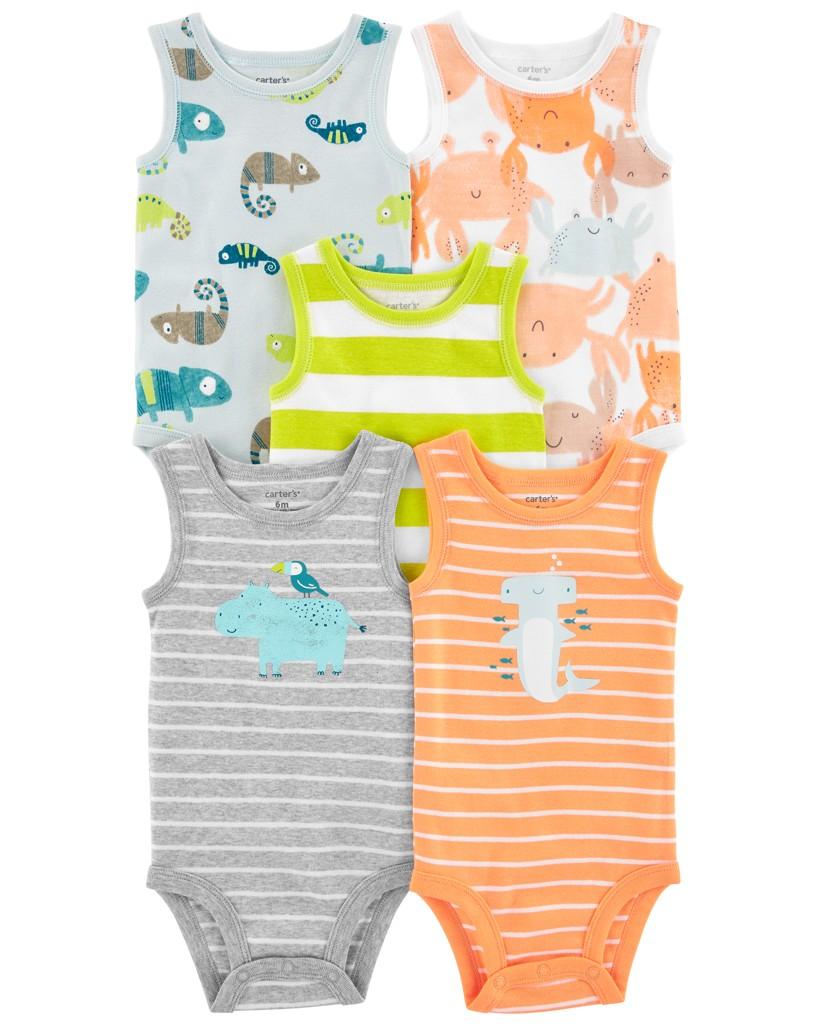 CARTER'S Body bez rukávov Stripes Animals chlapec 5ks 3m 1N043110_3M