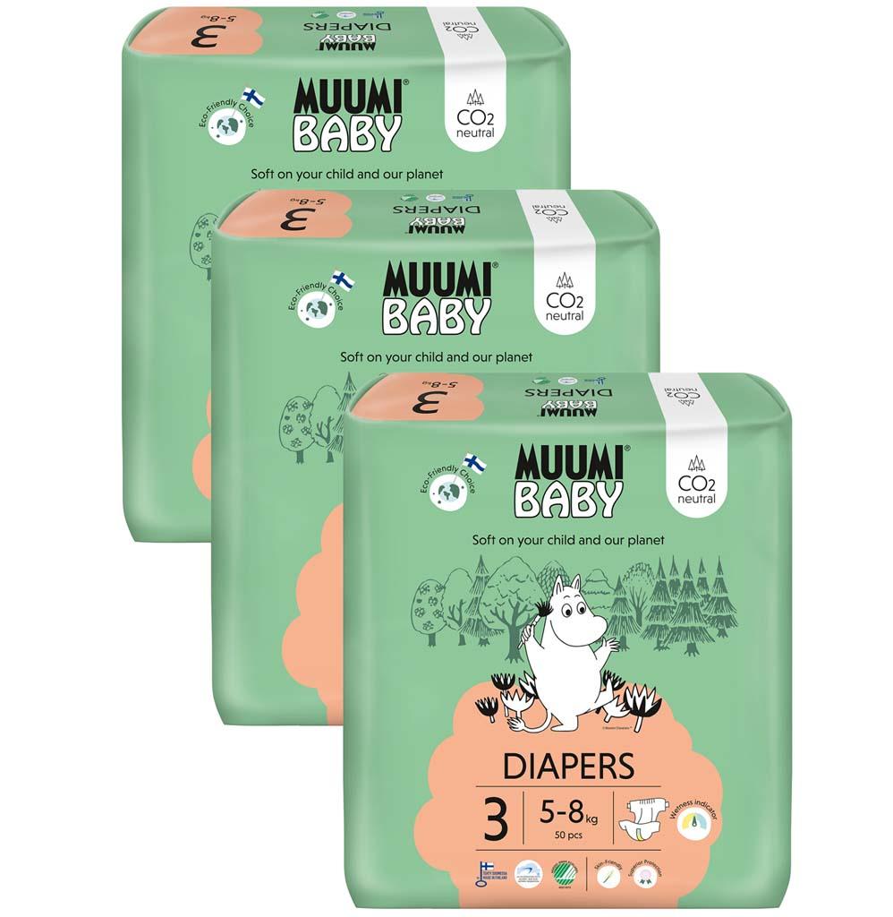 MUUMI Baby 3 Midi 5-8 kg (150 ks), mesačné balenie eko plienok 58725-3