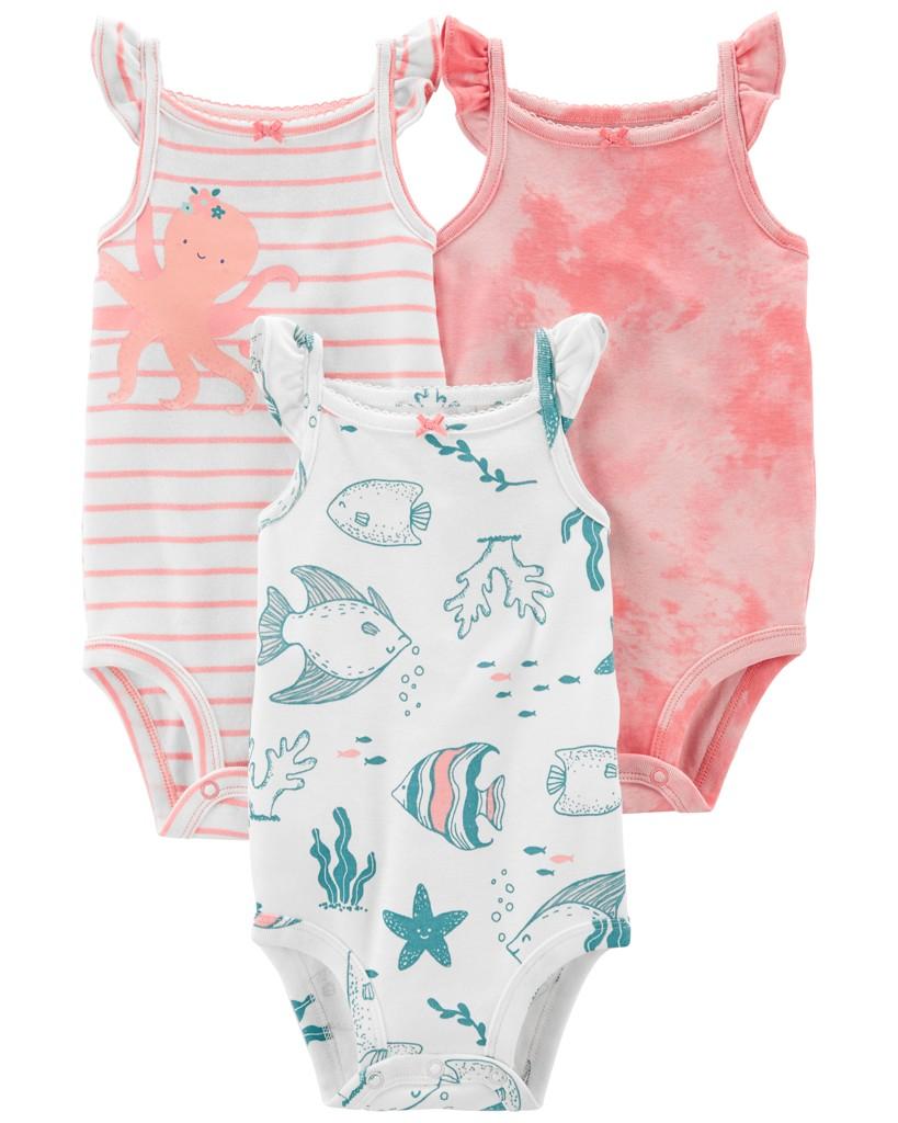 CARTER'S Body bez rukávov Pink Ocean dievča 3ks 3m 1N089210_3M