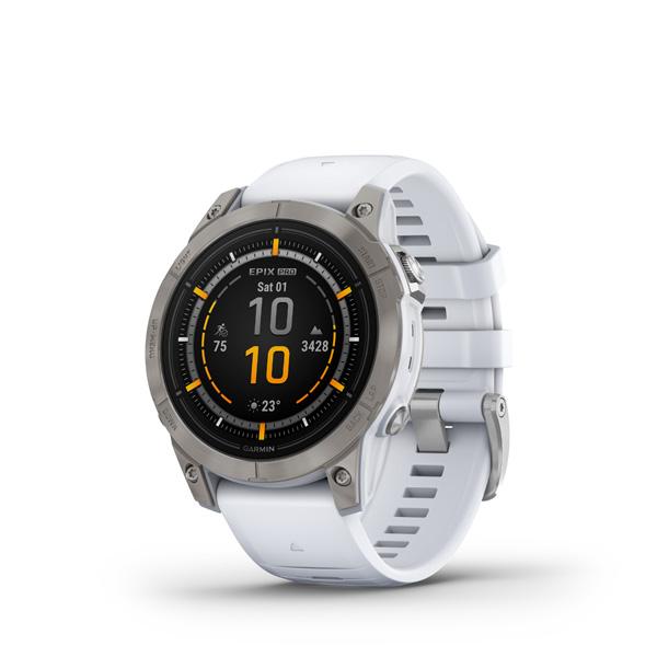 Garmin epix Pro (g2) Sapphire, 47mm, Titanium, Whitestone band 010-02803-21 - Prémiové multi-športové smart GPS hodinky s AMOLED displejom a LED baterkou