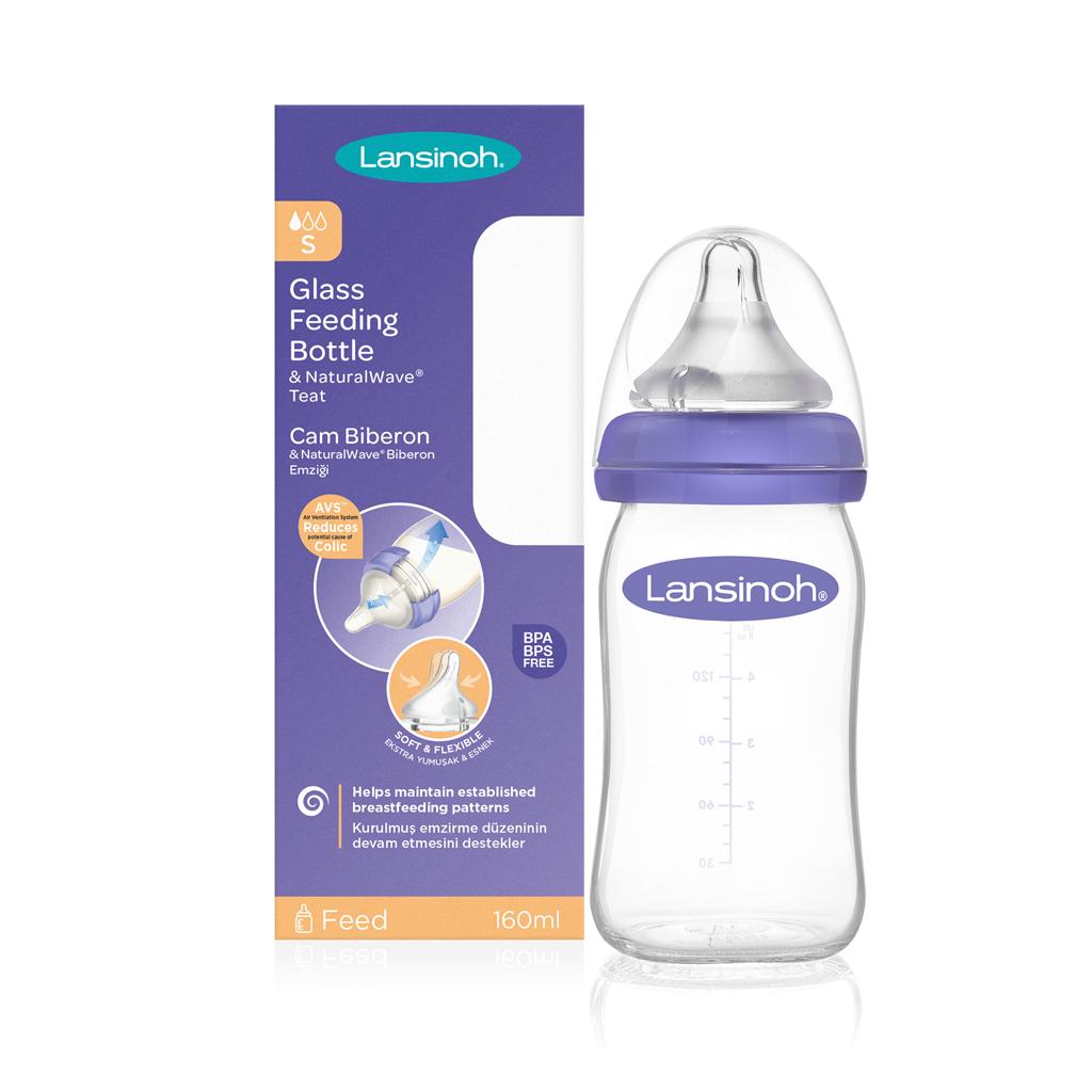 LANSINOH Fľaša sklenená dojčenská s NaturalWave® cumľom (S) 160ml 77240