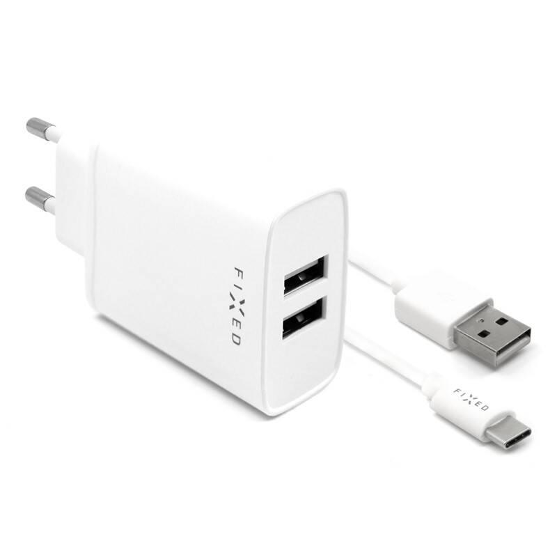 FIXED Sieťová nabíjačka USB-C 15W Smart Rapid Charge biela FIXC15-2UC-WH