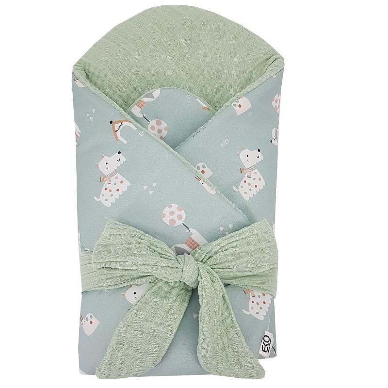 EKO Zavinovačka mušelínová s kokosovou vyberateľnou vložkou Dogs Muselin Mint 75x75 cm RO-36-DOGS-MUSELIN