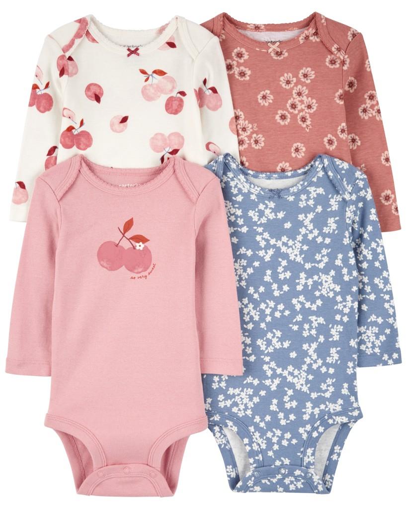 CARTER'S Body dlhý rukáv Pink/Blue Floral dievča 4ks NB/ veľ. 56 1R700310_NB