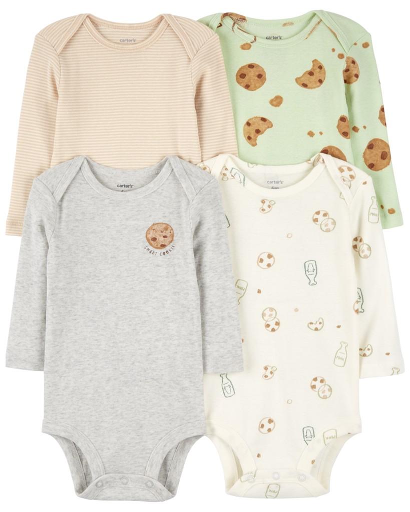 CARTER'S Body dlhý rukáv Milk&amp;Cookies neutrál 4ks NB/ veľ. 56 1R700810_NB
