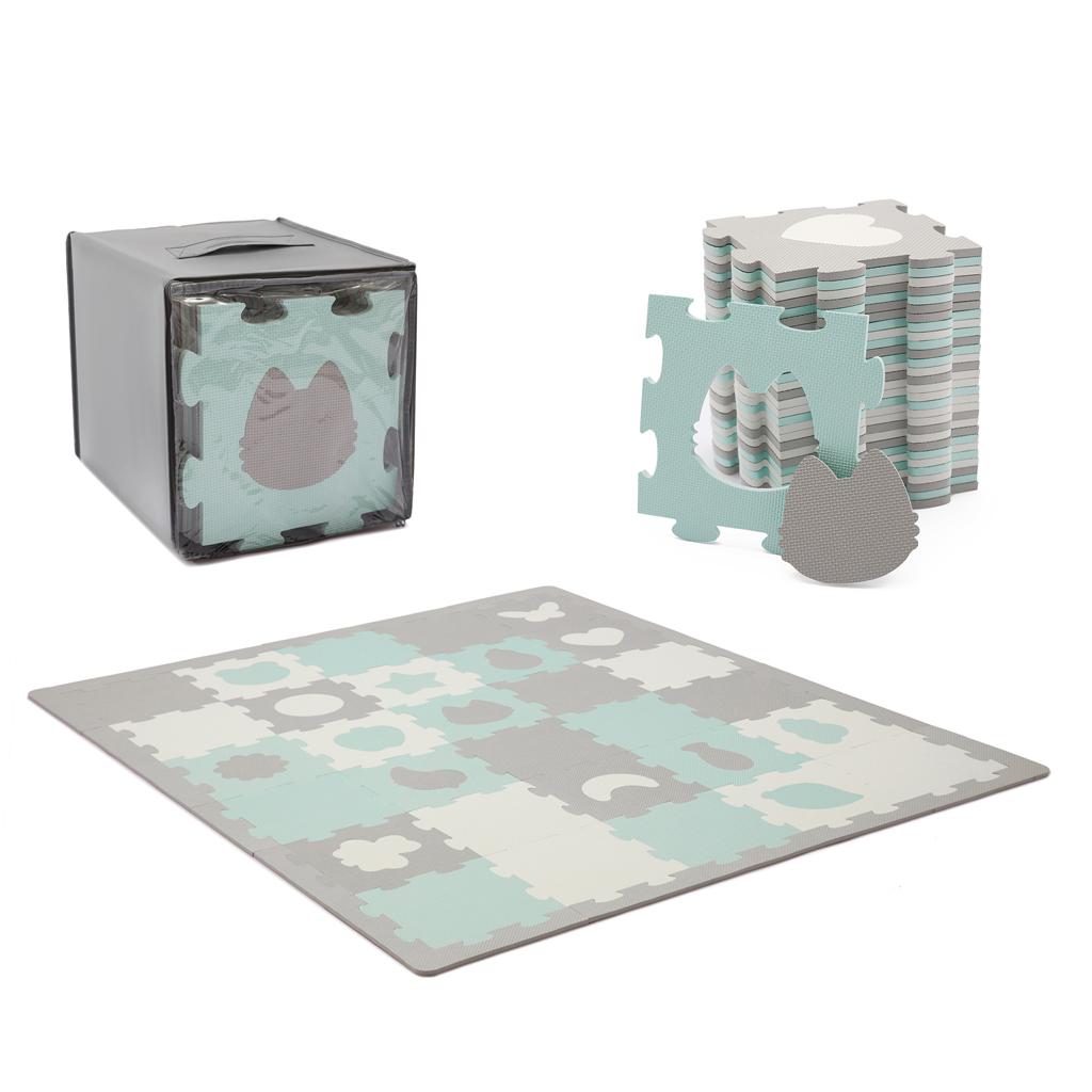 KINDERKRAFT Podložka penová puzzle Luno Shapes 185 x 165 cm Mint, 30ks, Premium KPLUSH00MIN0000