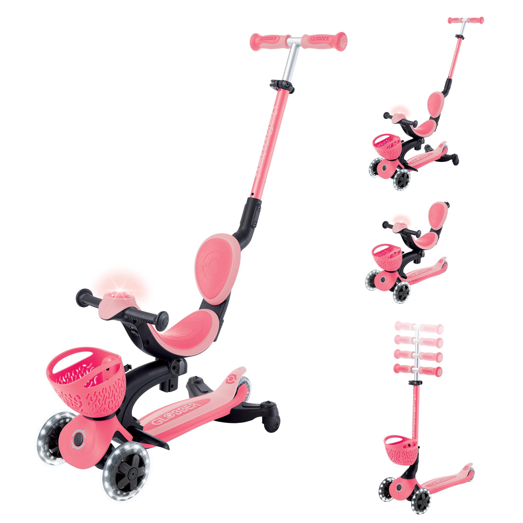 Globber Globber kolobežka Go Up Baby lights 360 ° Coral Pink 844-210
