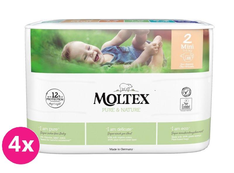 4x MOLTEX Pure &amp; Nature Plienky jednorazové 2 Mini (3-6 kg) 38 ks - ECONOMY PACK 372naty