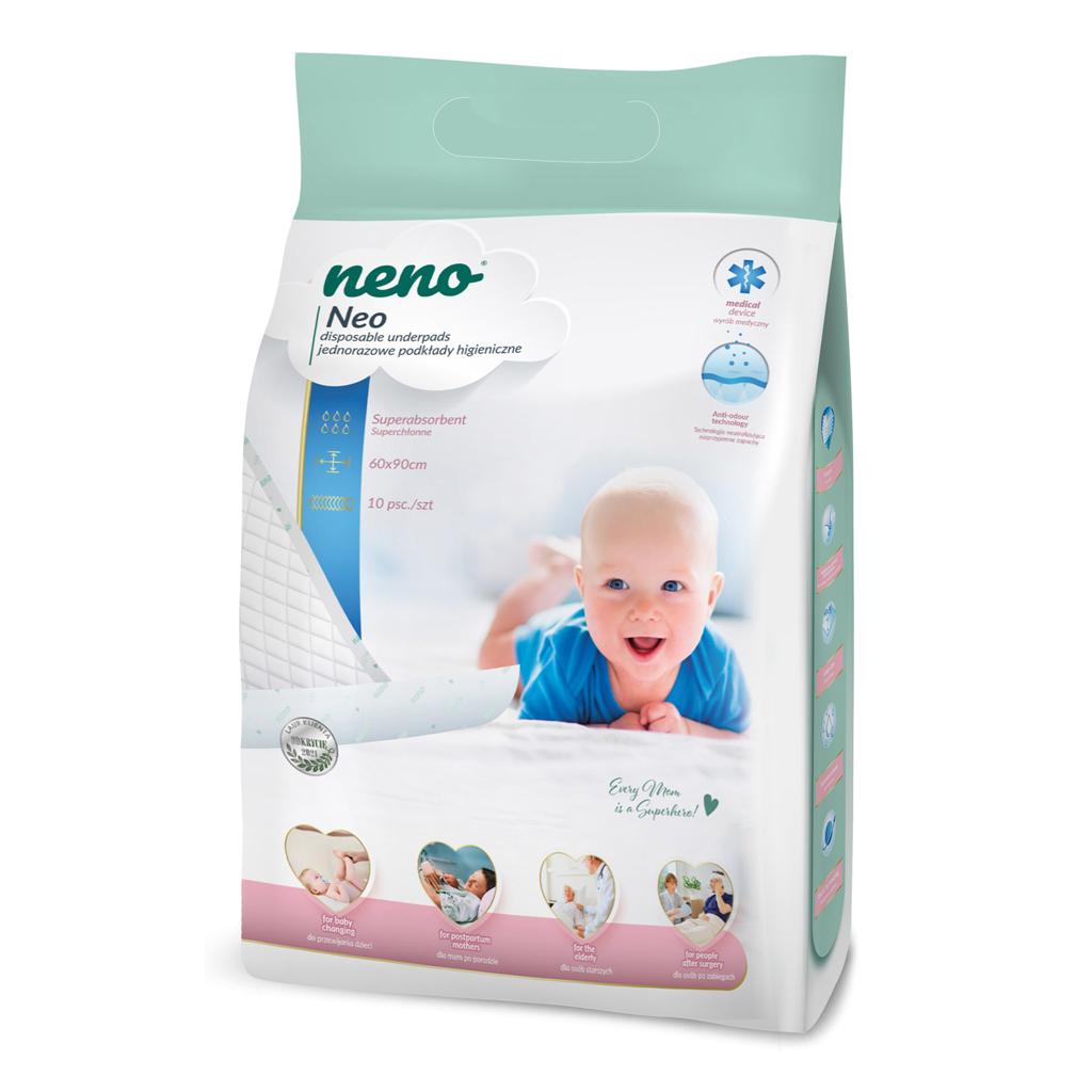 NENO Podložky jednorázové absorpčné Neo 5-vrstiev pre deti, ženy po pôrode, seniorov 60×90 cm 10 ks NEN-MAM-HIG001