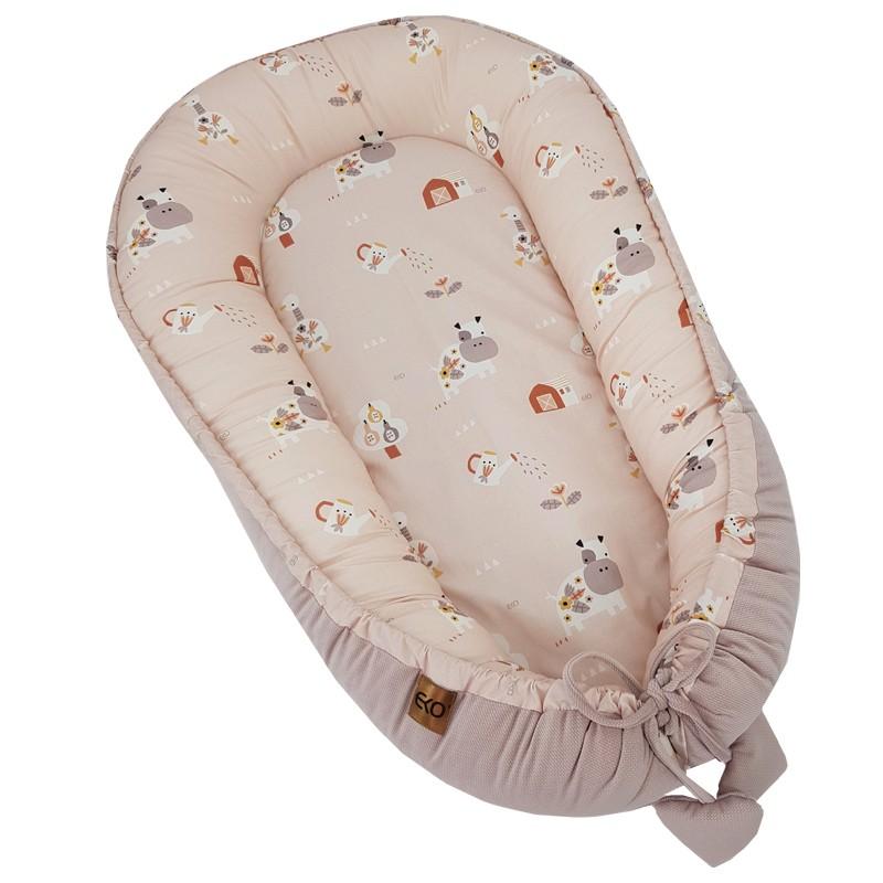 EKO Hniezdo pre bábätko VELVET My farm Powder pink 90x60 cm CO-09-MY-FARM