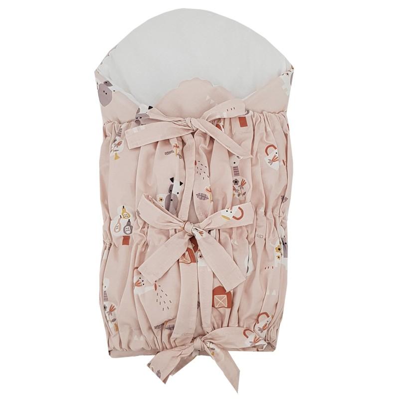 EKO Zavinovačka šnurovacia s kokosovou vyberateľnou vložkou My farm Powder pink 75x75 cm RO-29-MY-FARM