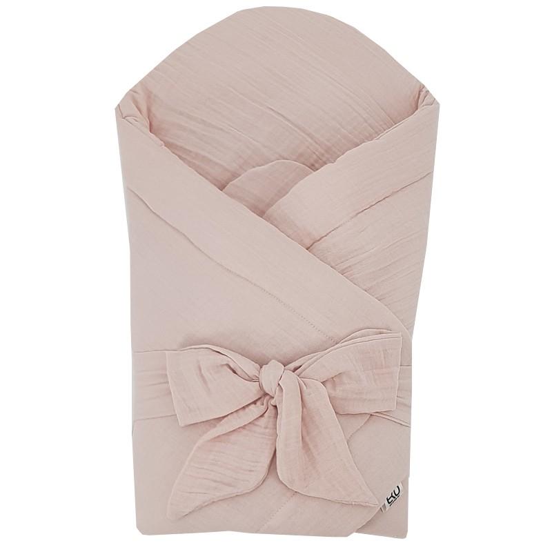 EKO Zavinovačka mušelínová s kokosovou vyberateľnou vložkou a mašľou Powder pink 75x75 cm RO-34-POWDER-PINK