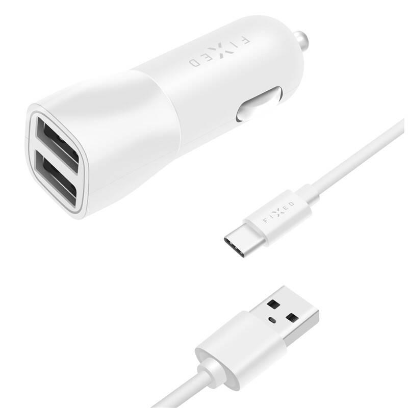 FIXED Autonabíjačka USB-C 15W Smart Rapid Charge, biela FIXCC15-2UC-WH