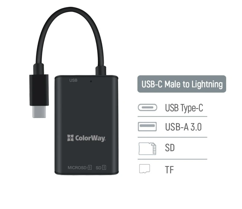 ColorWay USB-C čítačka kariet na SD/MicroSD/USB 3.0 CW-CR-02 - USB-C čítačka pamäťových kariet