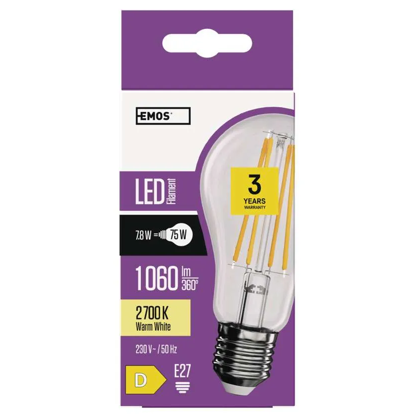 Emos filament A60 7.8W E27 1060lm teplá biela ZF5150 - LED žiarovka