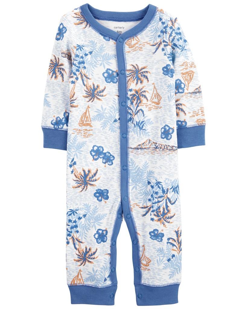 CARTER'S Overal bez nožičiek na cvoky Sleep&amp;Play Blue Palm chlapec 3m 1N726510_3M