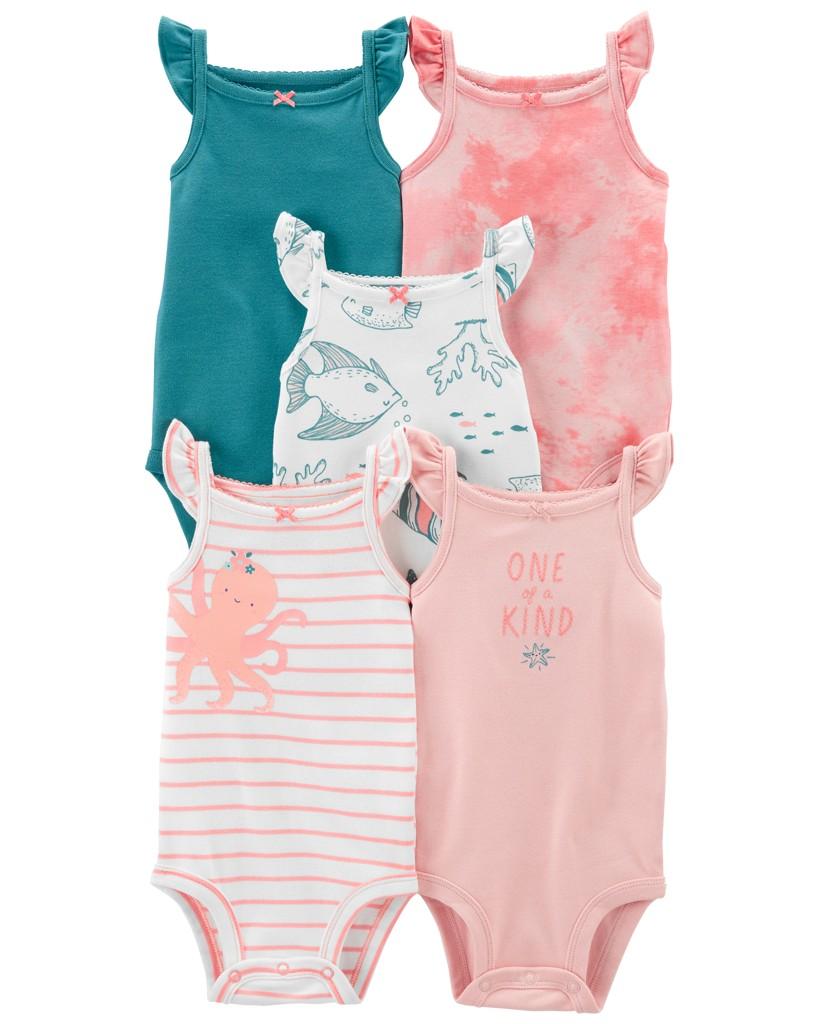 CARTER'S Body bez rukávov Pink Ocean dievča 5ks NB/ veľ. 56 1N043310_NB