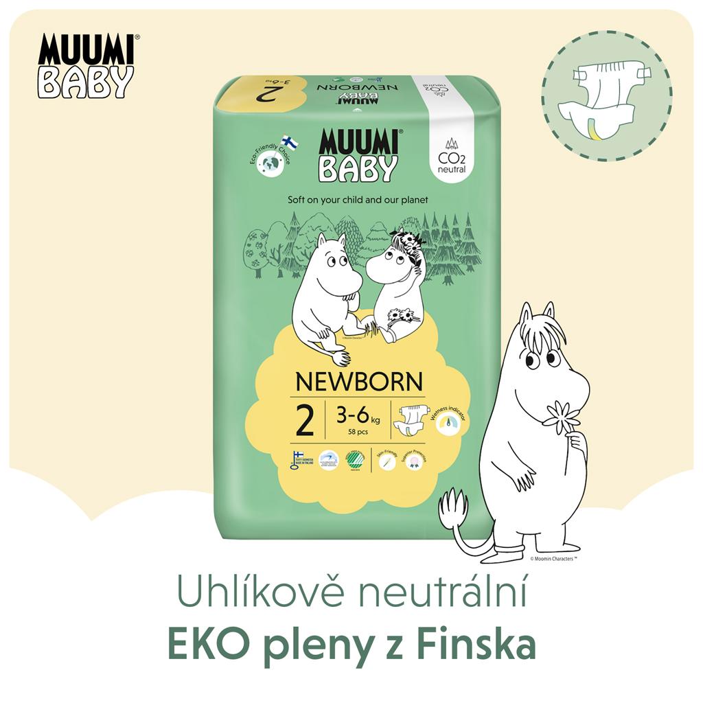 MUUMI Baby 2 Newborn 3-6 kg (174 ks), mesačné balenie eko plienok 58715-3