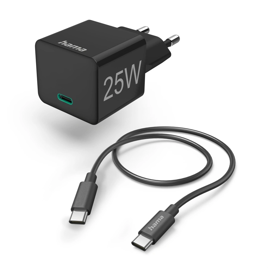 Hama Sieťová nabíjačka s USB-C výstupom a podporou PD, 25W čierna 201623 - Univerzálny USB-C adaptér s káblom