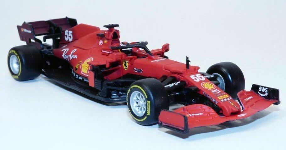 Bburago 2020 Bburago 1:43 Ferrari Racing F1 SF21 #55 (Carlos Sainz) s přilbou - pevný obal BB36828nr55