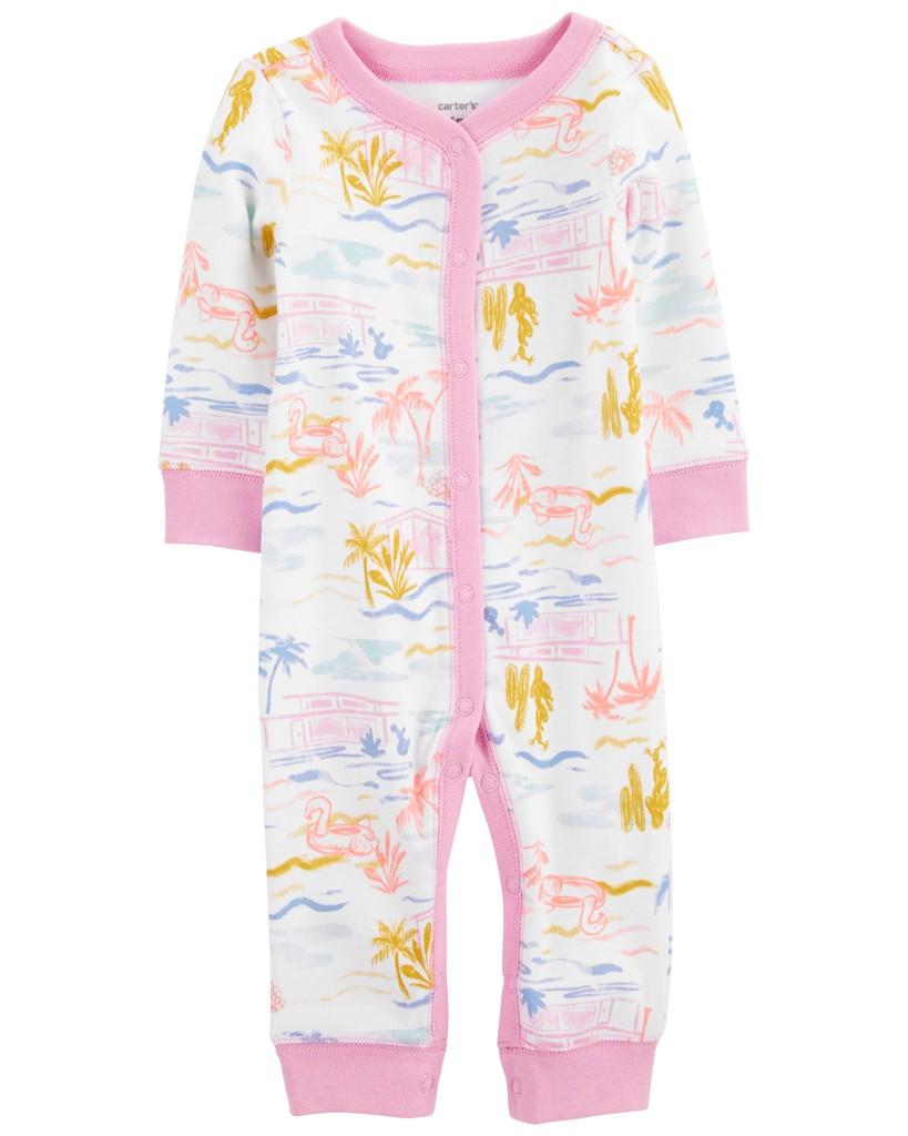CARTER'S Overal bez nožičiek na cvoky Sleep&amp;Play Pink Palm dievča NB/ veľ. 56 1N726310_NB