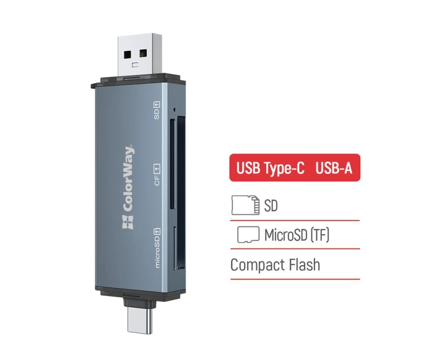 ColorWay USB OTG čítačka kariet USB 2.0/USB-C na CF/SD/MicroSD CW-CR-01 - Čítačka pamäťových kariet