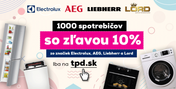 1000 spotrebičov so zľavou 10% zo značiek AEG, Electrolux, Liebherr a Lord