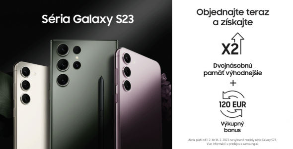 Predobjednávky na smartfón Samsung série Galaxy S23  - dvojnásobná pamäť výhodnejšie.