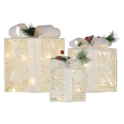 Emos LED darčeky biele s ozdobou, 3 veľkosti, teplá biela - Vianočná dekorácia