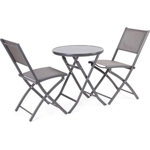 FIELDMANN   FDZN 5002 - Balkónový kovový set stôl/čierne tvrdené sklo + 2ks stolička