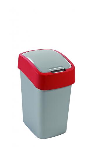 Strend Pro - Kôš Curver® FLIP BIN 10L, šedostříbrná/červená, na odpadky