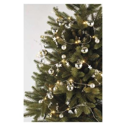 Emos LED vianočná girlanda strieborná – guľôčky, 1.9m 2xAA teplá biela, časovač - Vianočné osvetlenie