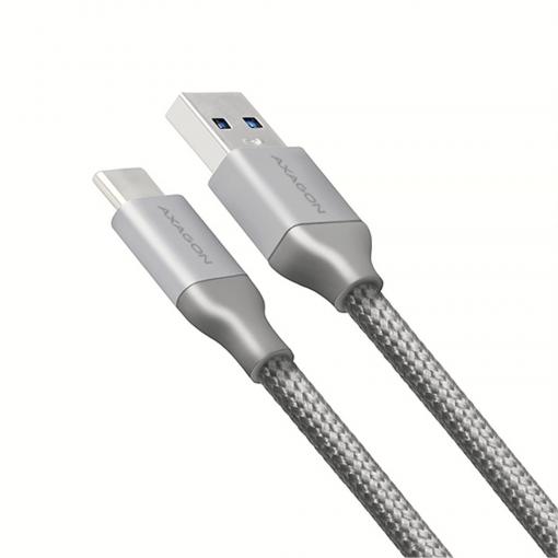 AXAGON opletený kábel USB-C 2m 3A šedý - Dátový a nabíjací kábel USB 3.1