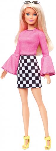 Mattel Barbie MATTEL Barbie Fashionistas modelka Ružová blúzka čiernobiela sukňa FXL44 - Bábika