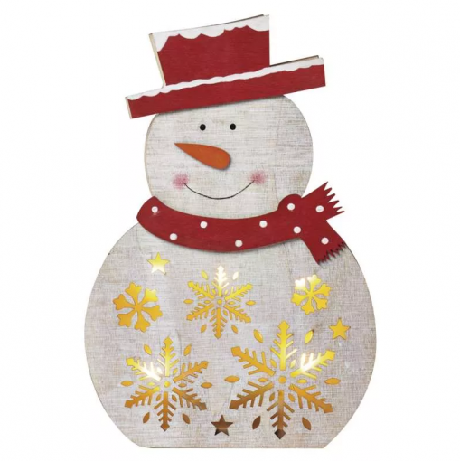 Emos LED vianočný snehuliak drevený 30cm, 2× AA, teplá b., čas. - Vianočná dekorácia