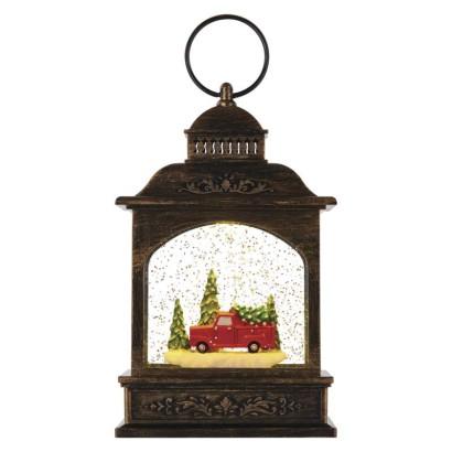 Emos LED dekorácia – vianočný lampáš s autom 21cm, 3x AA, teplá biela, časovač - Vianočná dekorácia