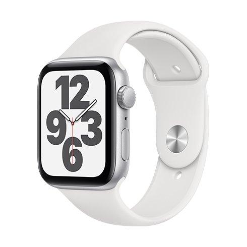 Apple Watch SE GPS, 44mm Silver Aluminium Case with White Sport Band - Regular - Smart hodinky