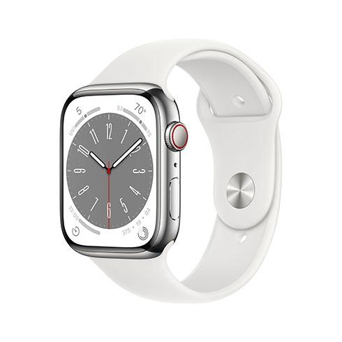 Apple Watch 8 GPS + Cellular 45mm Silver Stainless Steel Case with White Sport Band - Smart hodinky