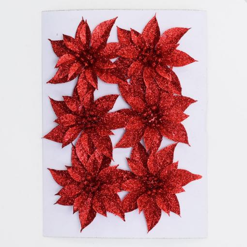 Vianočná Poinsettia plast. 8,5cm s/6 červená - Dekorácia