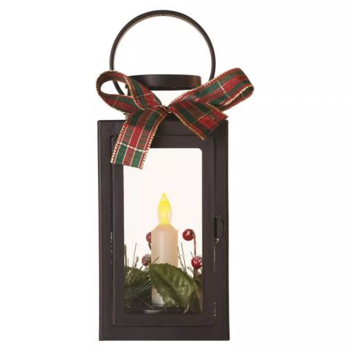 Emos LED dekorácia – vianočný lampáš so sviečkou čierny 22cm, 3x AAA, vnútorný, vintage - Vianočná dekorácia